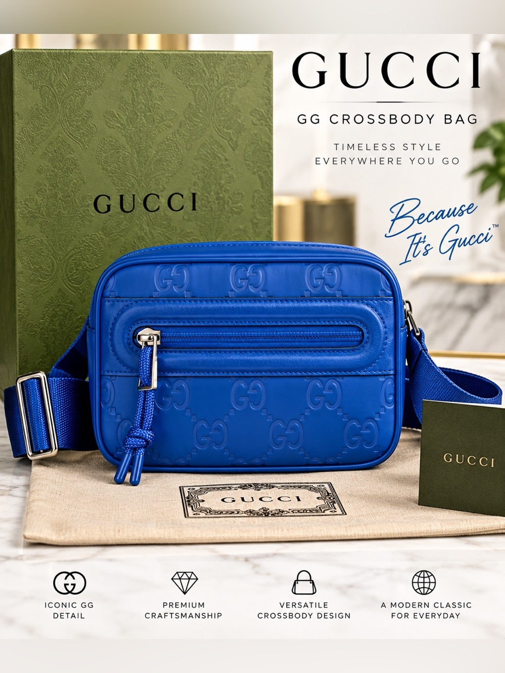 Gucci Blue GG Embossed Belt Bag